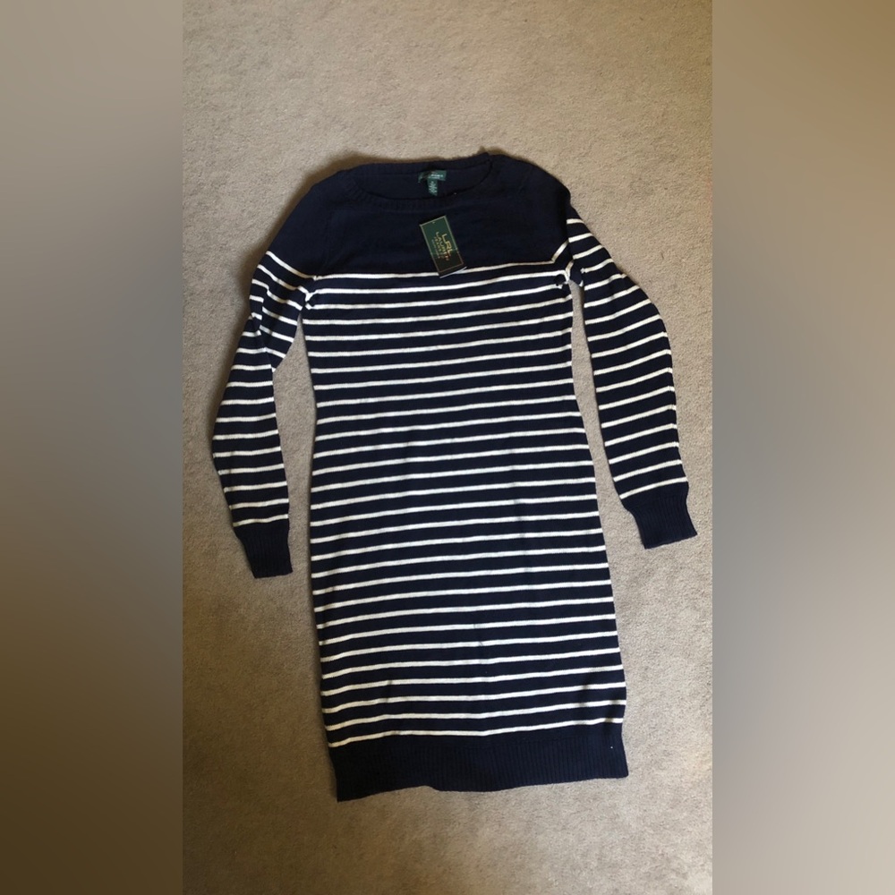 LRL Ralph Lauren women's sweater dress nautical stripe dress size m